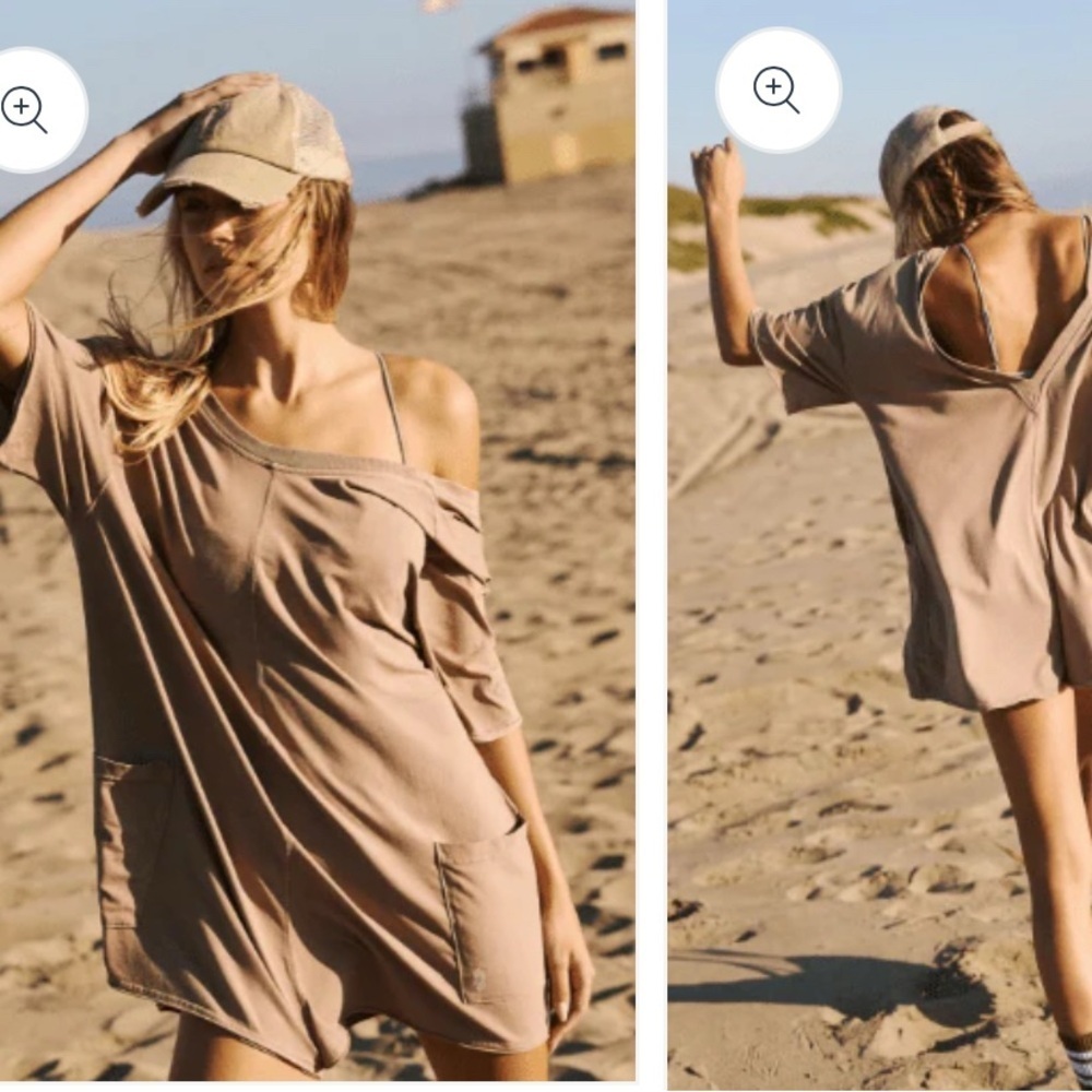 Free People Hot Shot Tee Romper Mocha Latte